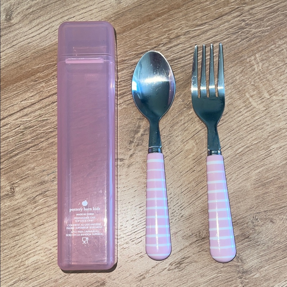 Pottery Barn Kids Pink Striped Flatware Set